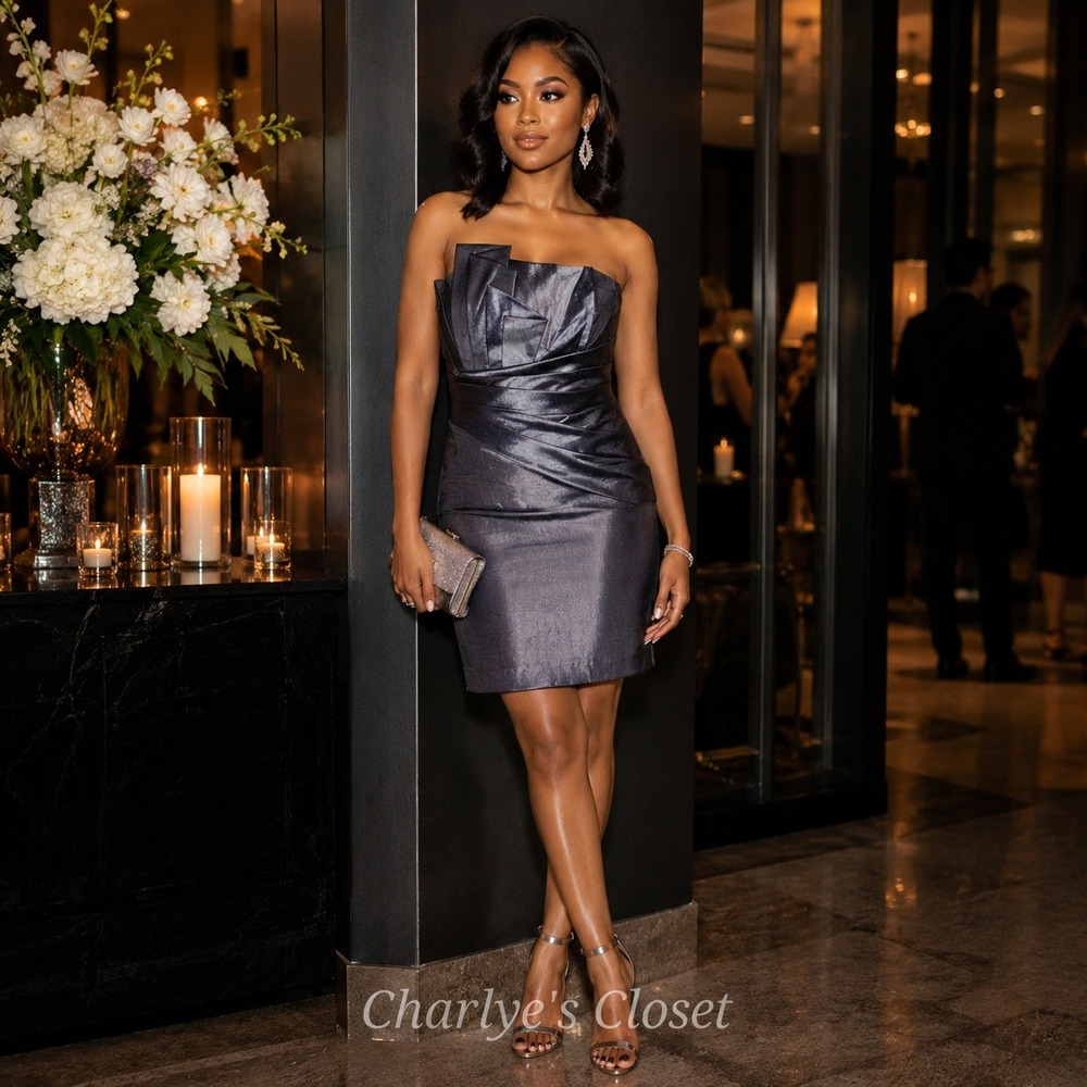 Betsy & Adam Gray Strapless Cocktail Dress 14 Stretch Bodycon HOCO Holiday Gala